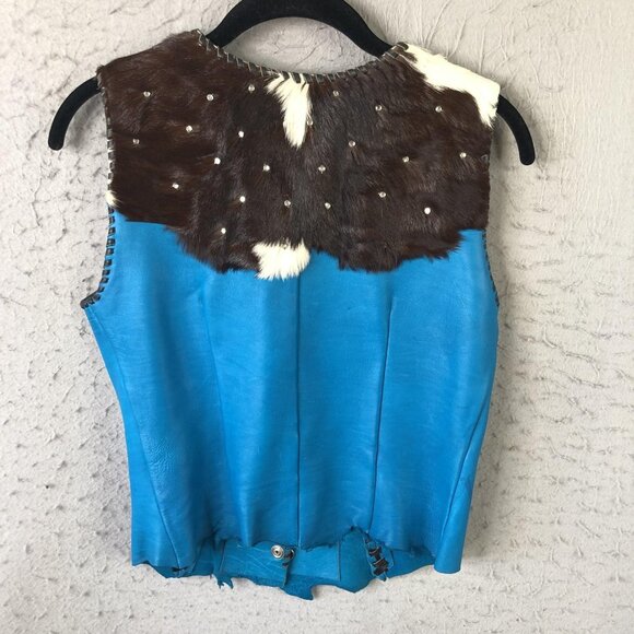 Silver Mesa Vest Womens Medium Blue Leather Cowhide Rhinestone Western Boho - Picture 2 of 16